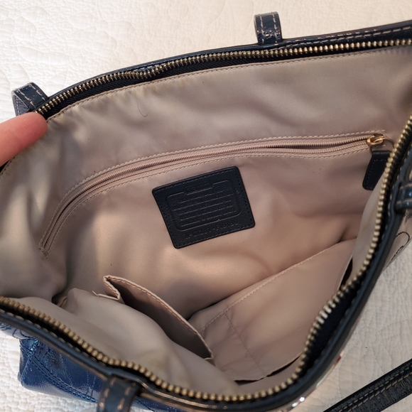 Coach Patent Marine Navy Blue Leather Logo Mini Tote Purse - Picture 13 of 16